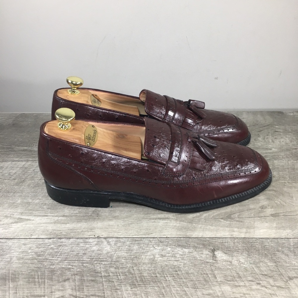 Leather Classics Ostrich Wingtips Dress Tassel Mens Slip On Loafer Shoes Size 11